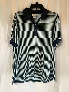Lacoste Men's Navy & Light Green Striped Polo